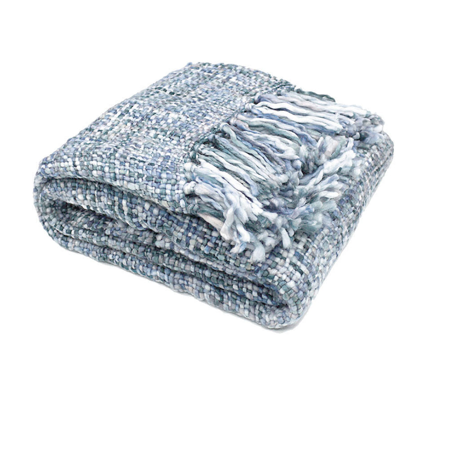 Rans Oslo Knitted Weave Throw 127x152cm - Steel Blue, Tasselled Design, 100% Acrylic - SuperSaverAU - view 1