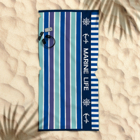 Rans Premium Cotton Beach Towel Marine Life Blue 86 x 160 cm Nautical Design - SuperSaverAU - view 1