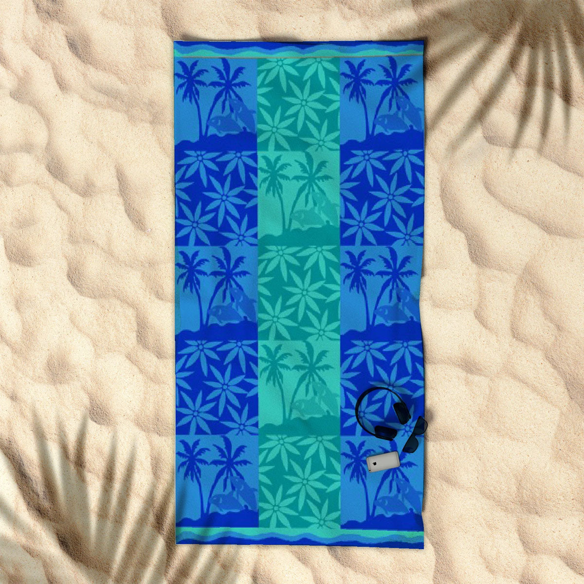 Rans Premium Cotton Beach Towel 86 x 160 cm Nautical Jacquard Palm Tree Blue - SuperSaverAU - view 1