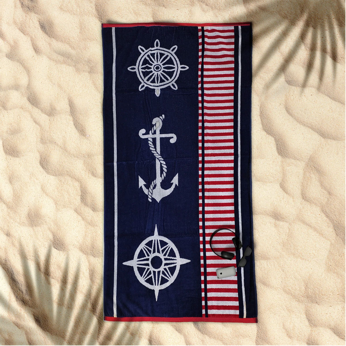 Rans Premium Cotton Beach Towel 86 x 160 cm Nautical Jacquard Sailor Blue - SuperSaverAU - view 1