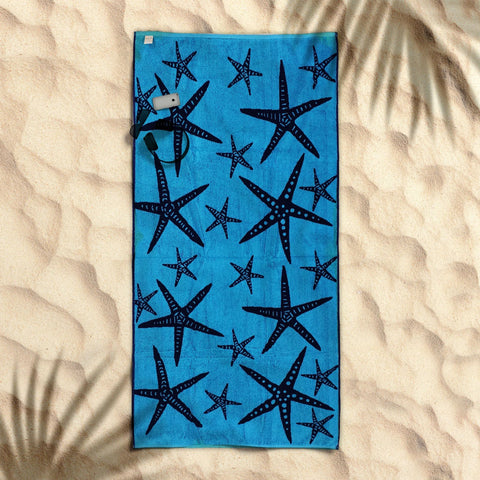 Rans Premium Cotton Beach Towel 86 x 160 cm Nautical Jacquard Starfish Blue - SuperSaverAU - view 1