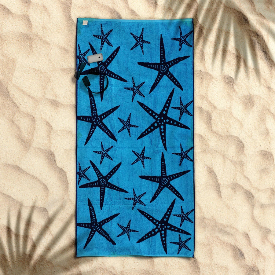 Rans Premium Cotton Beach Towel 86 x 160 cm Nautical Jacquard Starfish Blue - SuperSaverAU - view 1