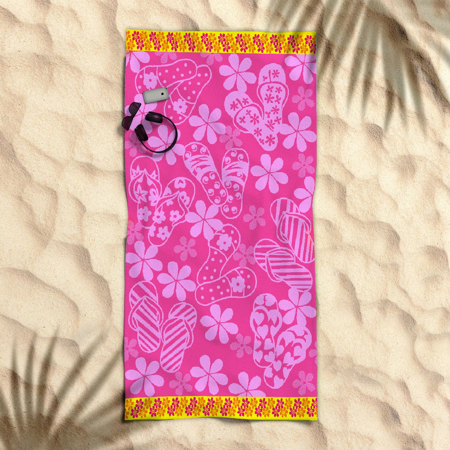 Rans Premium Cotton Beach Towel 86 x 160 cm Nautical Jacquard Thongs Pink - SuperSaverAU - view 1