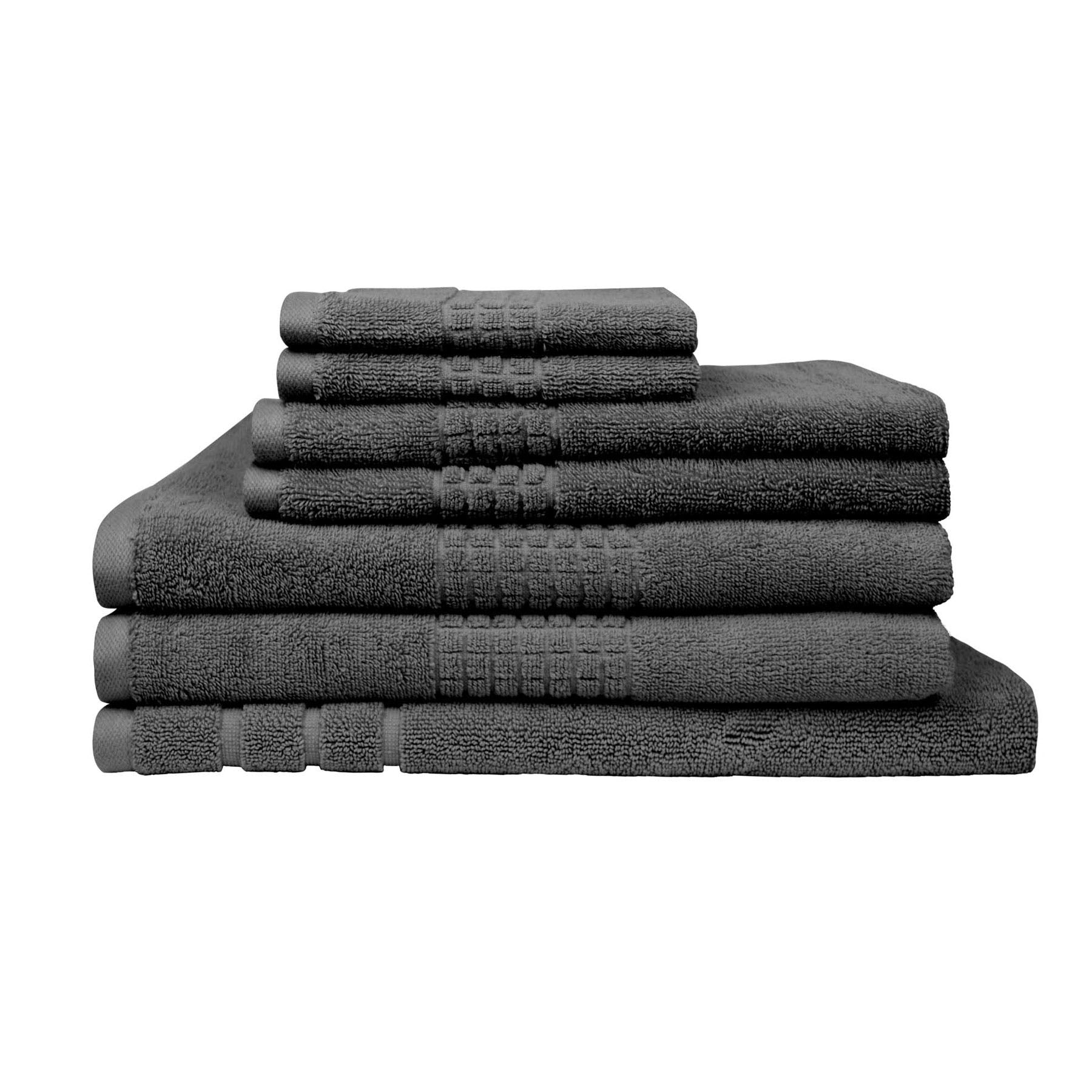 Rans Cotton Bath Towel Set 7 Piece - Charcoal, Highly Absorbent, Stripe Pattern - SuperSaverAU - view 1
