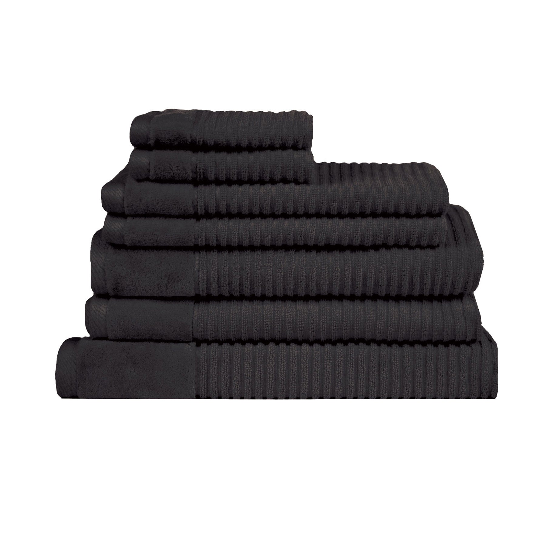Royal Excellency 7 Piece Cotton Bath Towel Set - Black, 100% Cotton, 650gsm, Stripe Pattern - SuperSaverAU - view 1