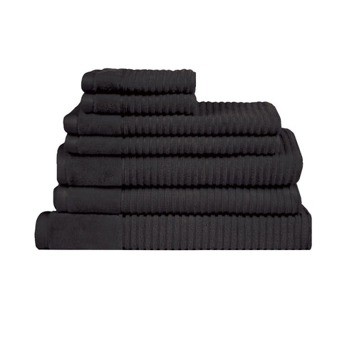 Royal Excellency 7 Piece Cotton Bath Towel Set - Black, 100% Cotton, 650gsm, Stripe Pattern - SuperSaverAU - view 1