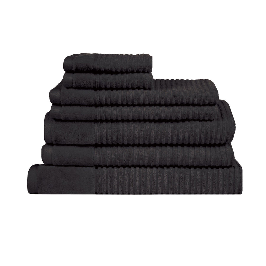 Royal Excellency 7 Piece Cotton Bath Towel Set - Black, 100% Cotton, 650gsm, Stripe Pattern - SuperSaverAU - view 1