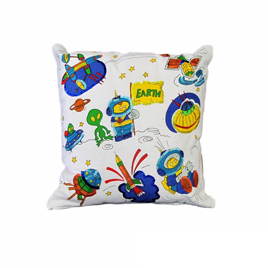 Rapee Spaceman Cotton Filled Cushion with Sequins - 43 x 43cm