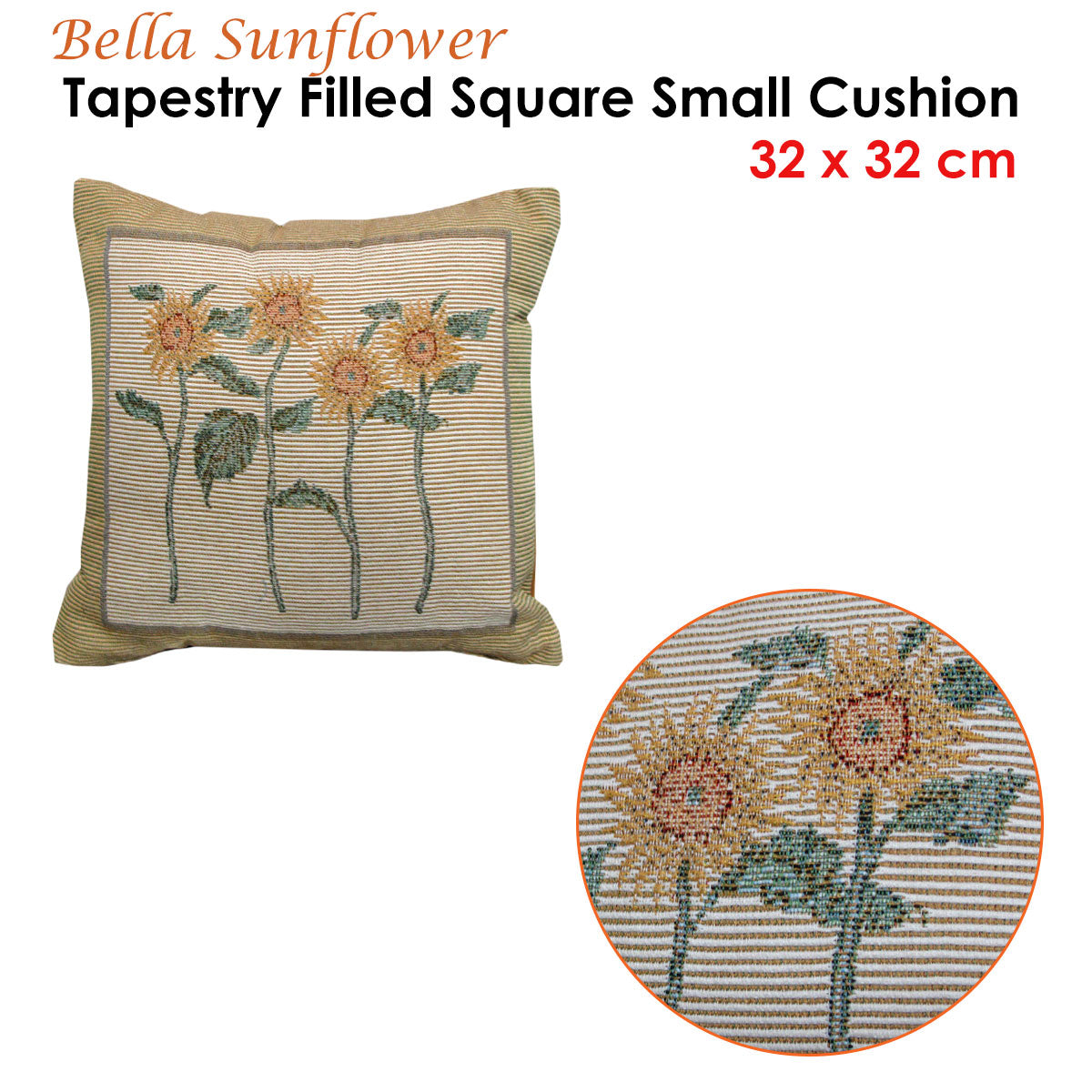 Rapee Floral Tapestry Filled Cushion 32 x 32 cm - Sunflower Design - SuperSaverAU - view 2