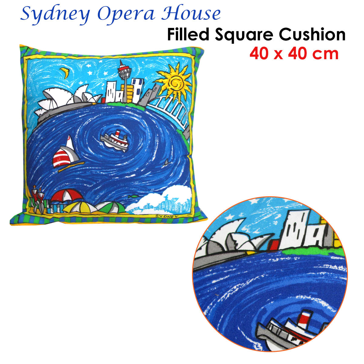 Rapee Sydney Opera House Filled Cushion 40 x 40 cm - Colourful Cotton Design - SuperSaverAU - view 2