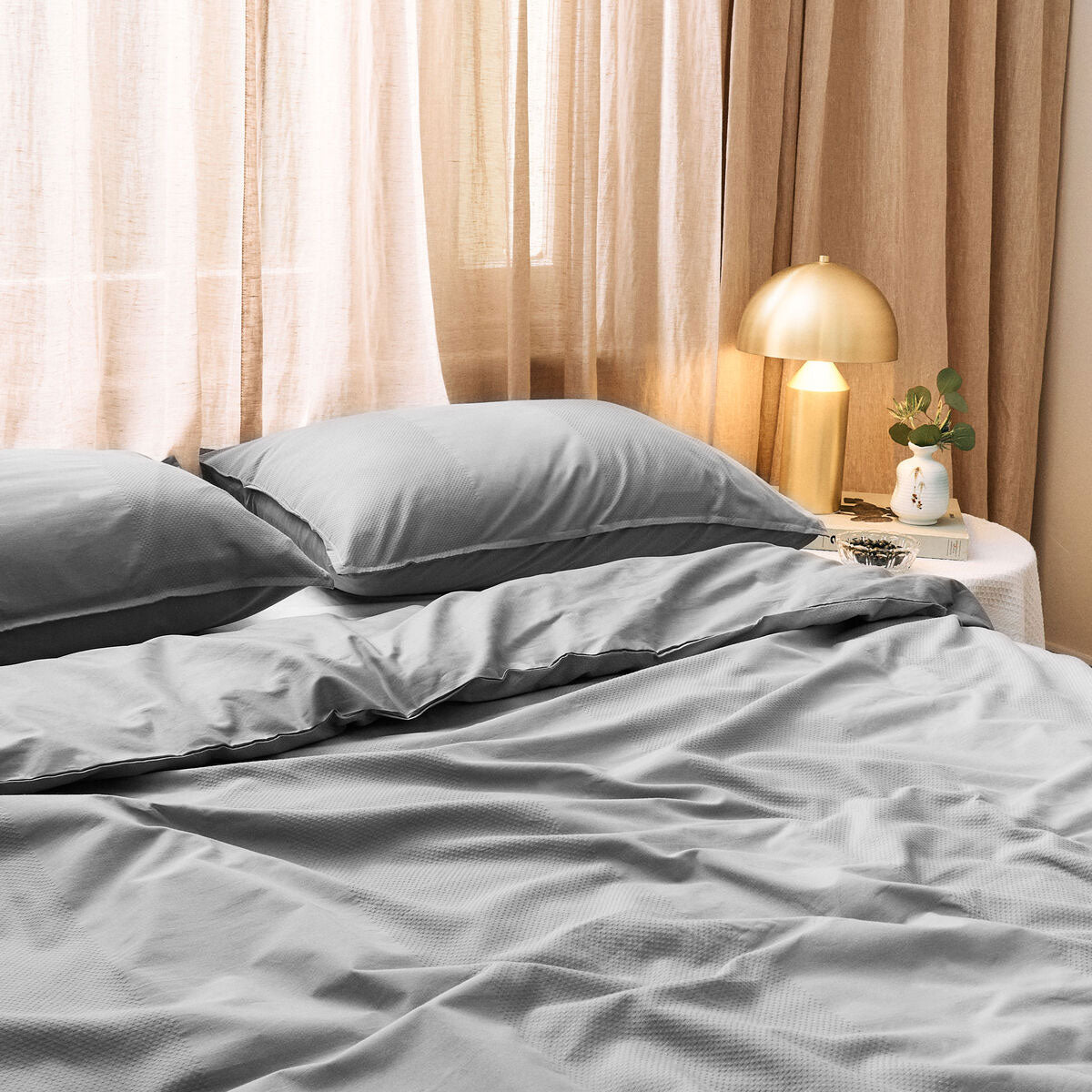 Dickies Cotton Waffle Quilt Cover Set - Grey, Queen