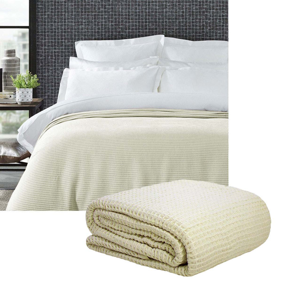 Living @ Home Cotton Waffle Blanket 350GSM - Cream, Queen