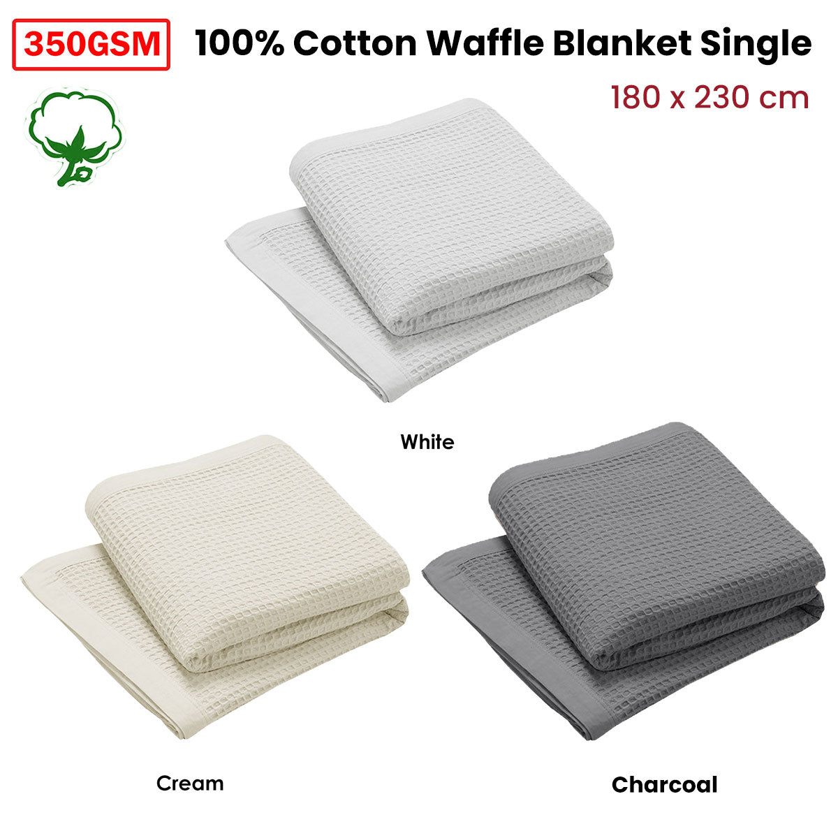 Living @ Home Cotton Waffle Blanket 350GSM - Cream, Single