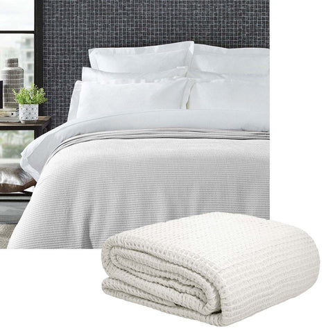 Living @ Home Cotton Waffle Blanket 350GSM - White, Queen