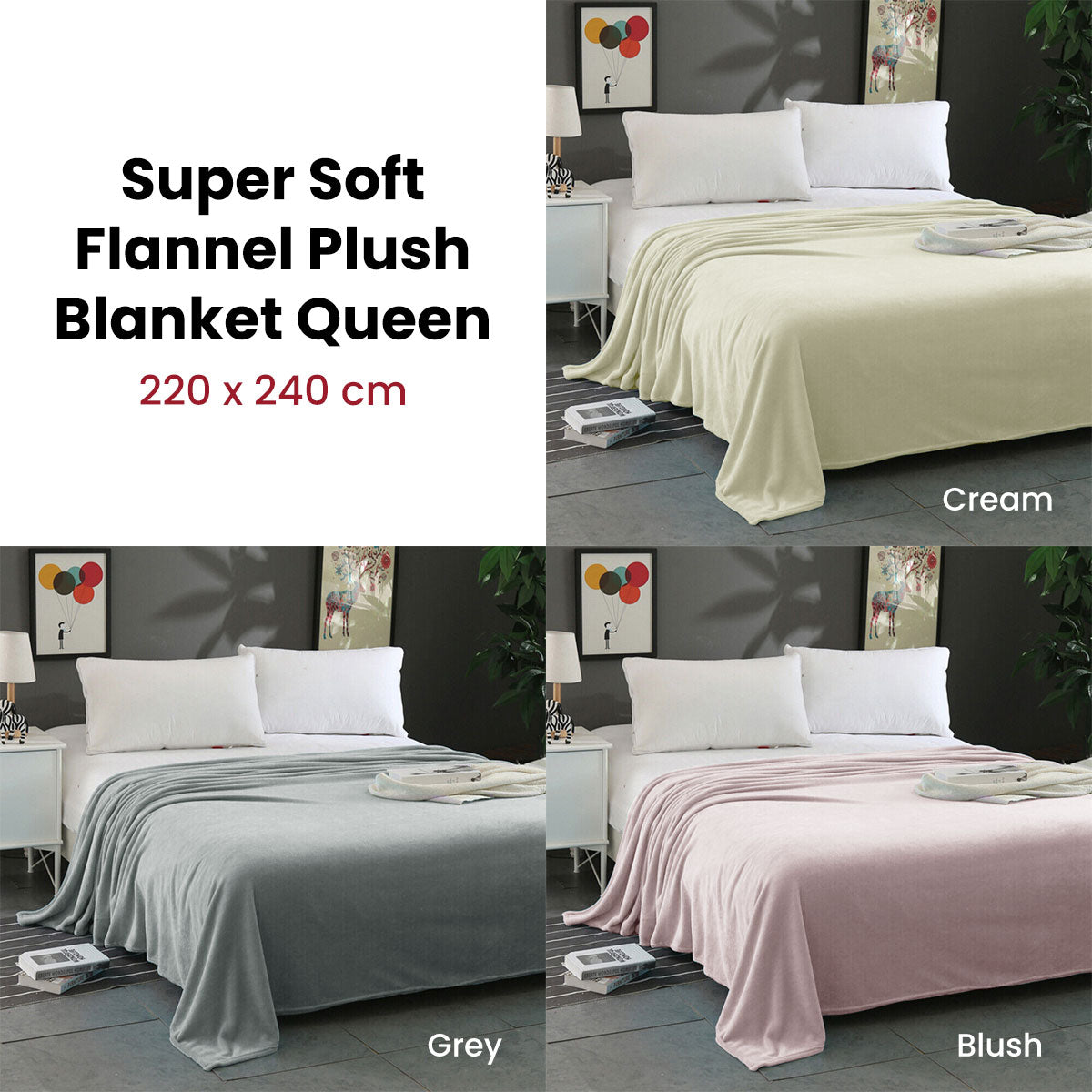 Premium Super Soft Micro Flannel Plush Blanket 300GSM - Blush, Queen