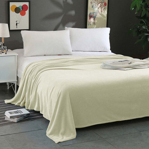 Premium Super Soft Micro Flannel Plush Blanket 300GSM - Cream, Queen