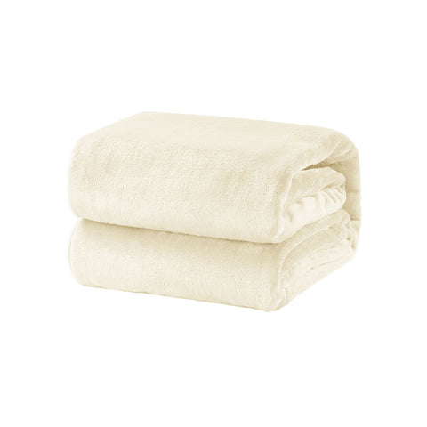 Premium Super Soft Micro Flannel Plush Blanket 300GSM - Cream, Single