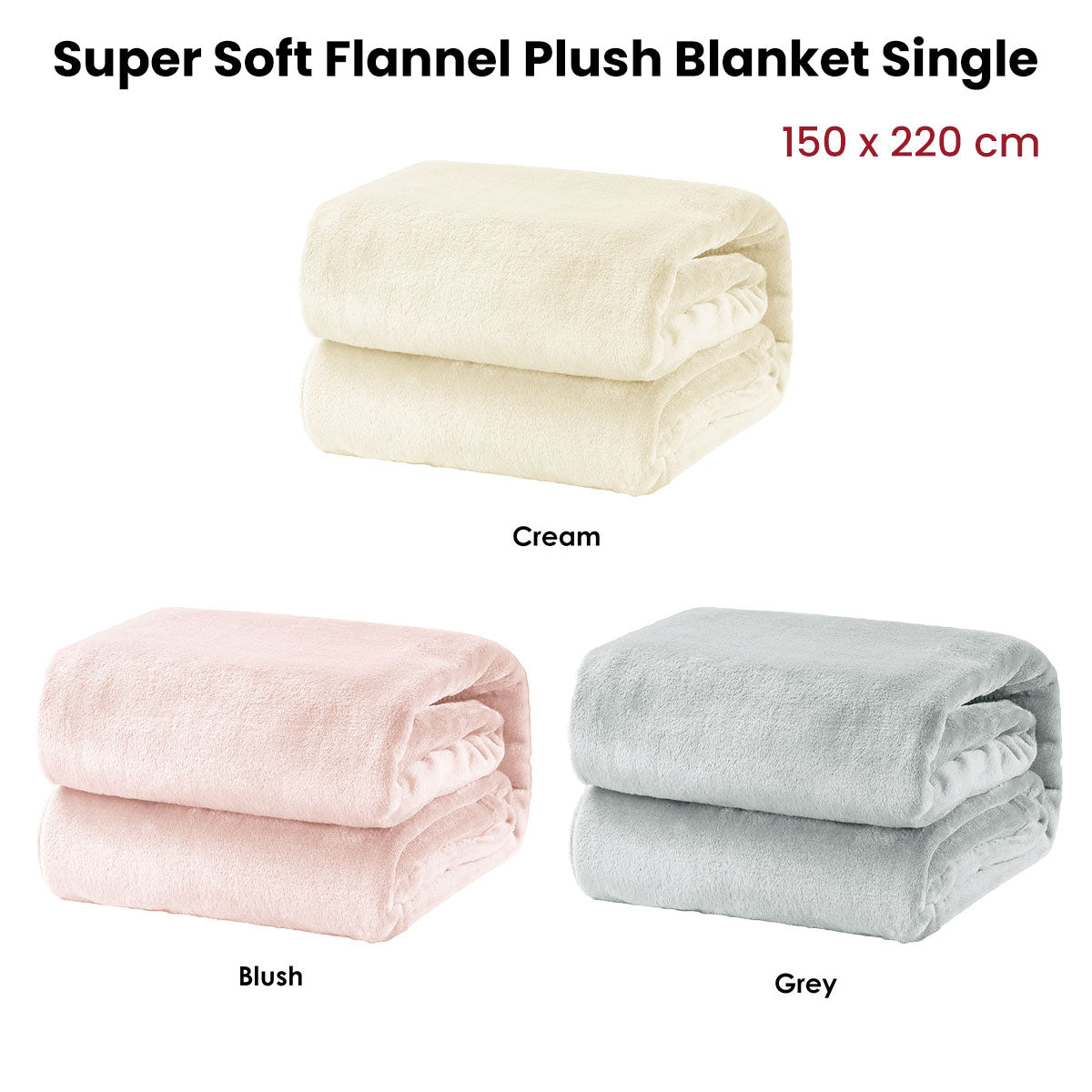 Premium Super Soft Micro Flannel Plush Blanket 300GSM - Cream, Single