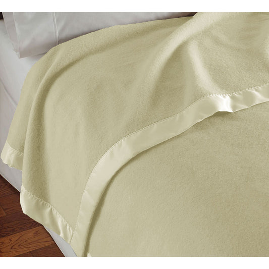 400GSM Luxury Wool Blanket Cream - Single/Double, Solid Colour, Satin Binding