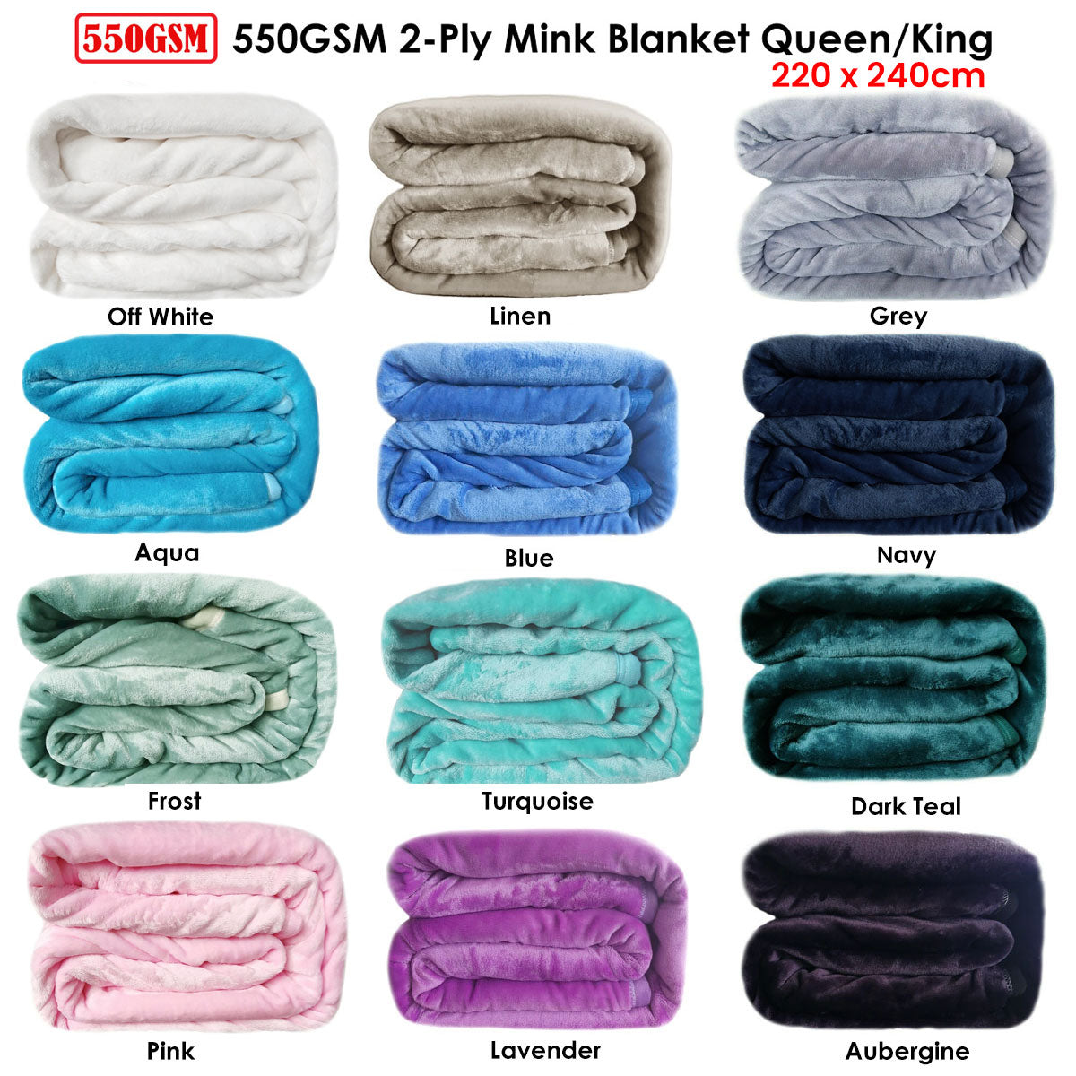 Premium 550GSM 2-Ply Mink Blanket – Frost Queen/King 220 x 240cm