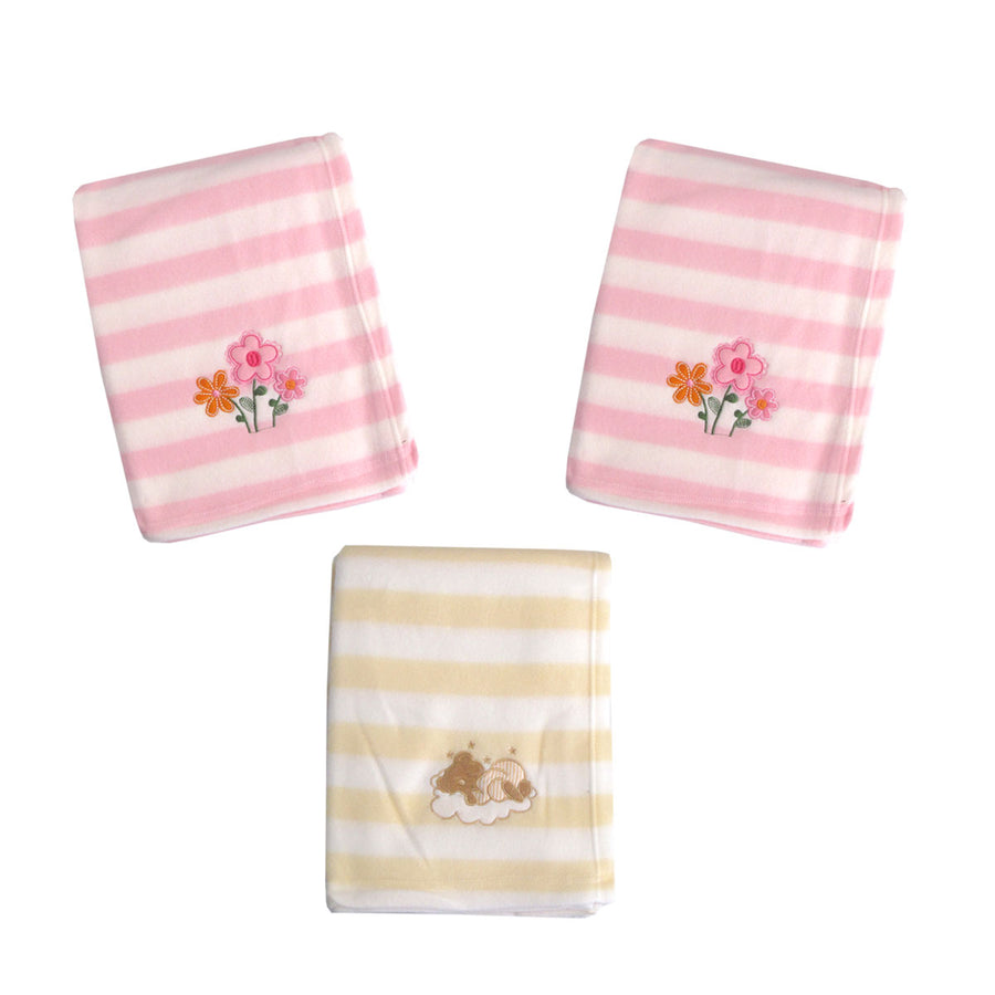 Living Home Baby Girls Embroidered Polar Fleece Cot Blankets - Pink, 3 Pack