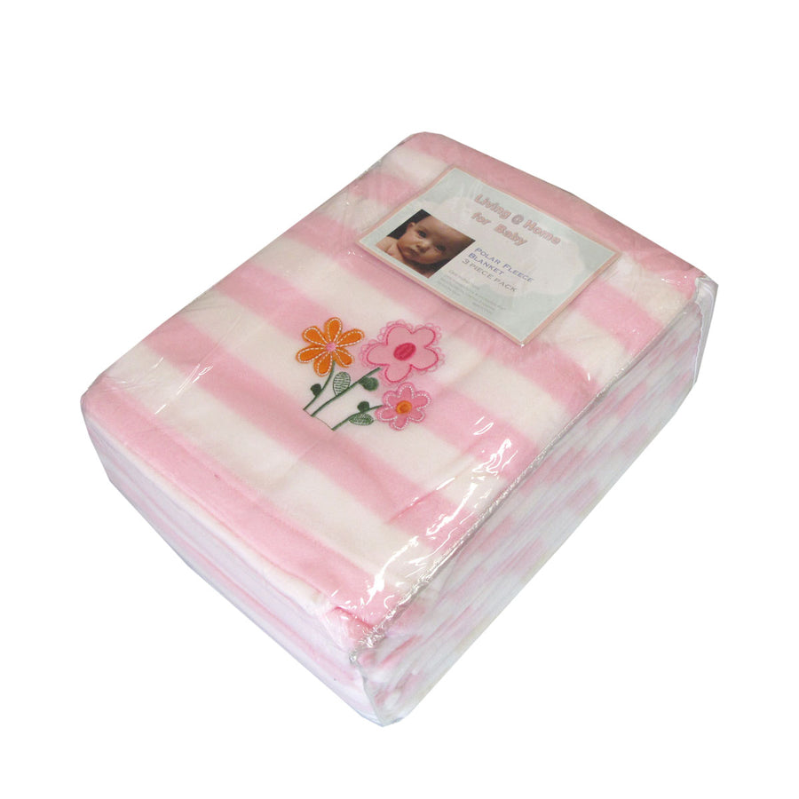 Living Home Baby Girls Embroidered Polar Fleece Cot Blankets - Pink, 3 Pack