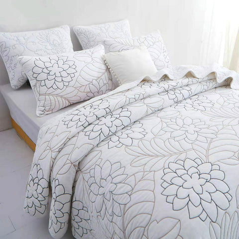 Premium Eliana Cotton Coverlet Set – Queen, Floral Quilting 3 Piece