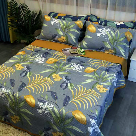Premium Embroidered Palm Cotton Coverlet Set - Queen