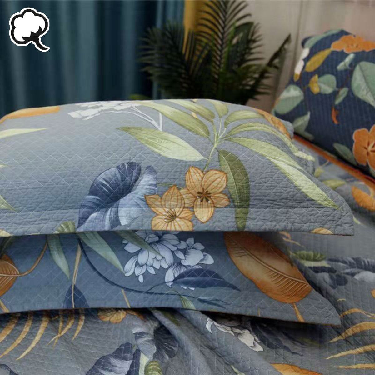 Premium Embroidered Palm Cotton Coverlet Set - Queen
