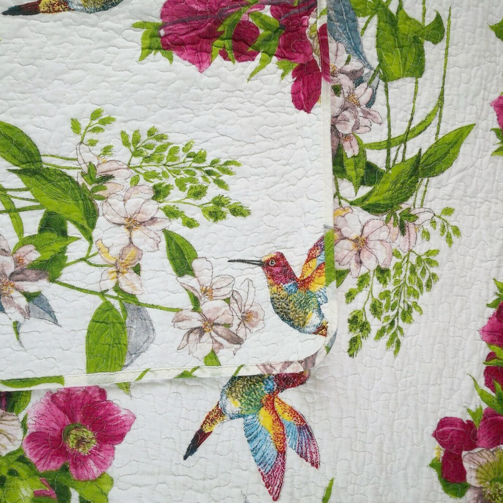 100% Cotton Hummingbird Multi Coverlet Set Queen - Quilted Floral Design - SuperSaverAU - view 2