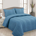 Lewis Blue 3 Pce Lightly Quilted Polyester Cotton Coverlet Set Queen - 220 x 240 cm - SuperSaverAU - view 1
