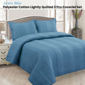 Lewis Blue 3 Pce Lightly Quilted Polyester Cotton Coverlet Set Queen - 220 x 240 cm - SuperSaverAU - view 2