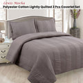 Lewis Mocha 3 Pce Lightly Quilted Coverlet Set Queen - Polyester Cotton, Machine Washable - SuperSaverAU - view 2