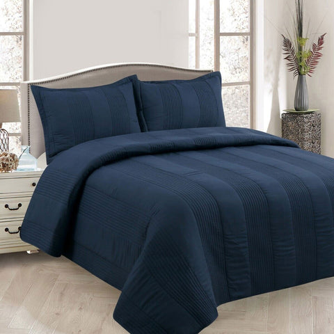 Premium Lewis Lightly Quilted Coverlet Set – Navy Queen