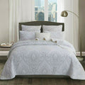 Premium Majestic Cotton Coverlet Set – White King, Damask Quilting