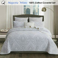 Premium Majestic Cotton Coverlet Set – White King, Damask Quilting