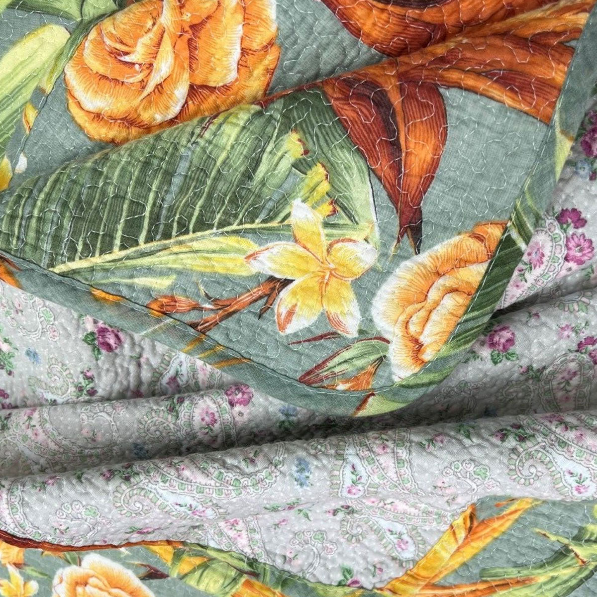 100% Cotton Lightly Quilted Coverlet Set Birds of Paradise Queen 230 x 250 cm - SuperSaverAU - view 3