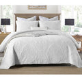 Cotton Rich Lightly Quilted Coverlet Set Royale White King - Damask Design, Machine Washable - SuperSaverAU - view 1