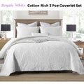 Cotton Rich Lightly Quilted Coverlet Set Royale White King - Damask Design, Machine Washable - SuperSaverAU - view 2
