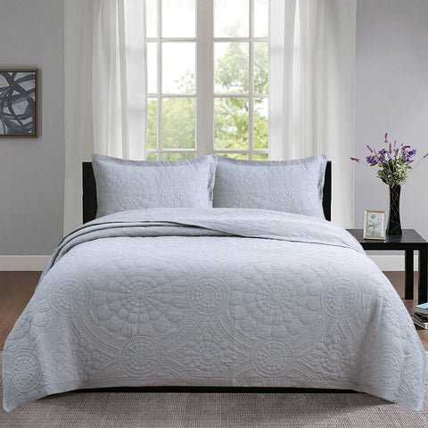 Premium Unity Cotton Lightly Quilted Coverlet Set - Silver, Queen
