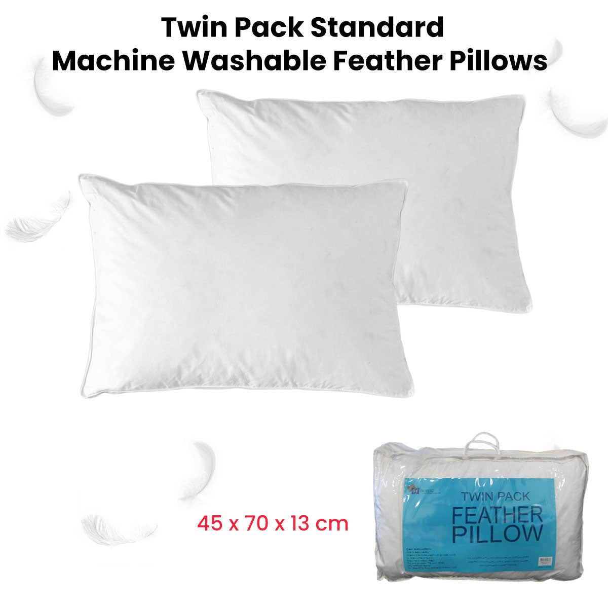 At Home Homewares Feather Pillows with Japara Cotton Cover - 2 Pack