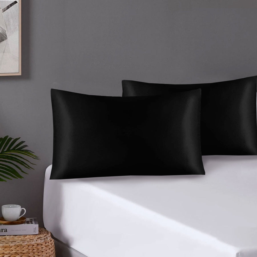 Premium Satin Pillowcases with Envelope Closure - Black, Standard, 2 Pack