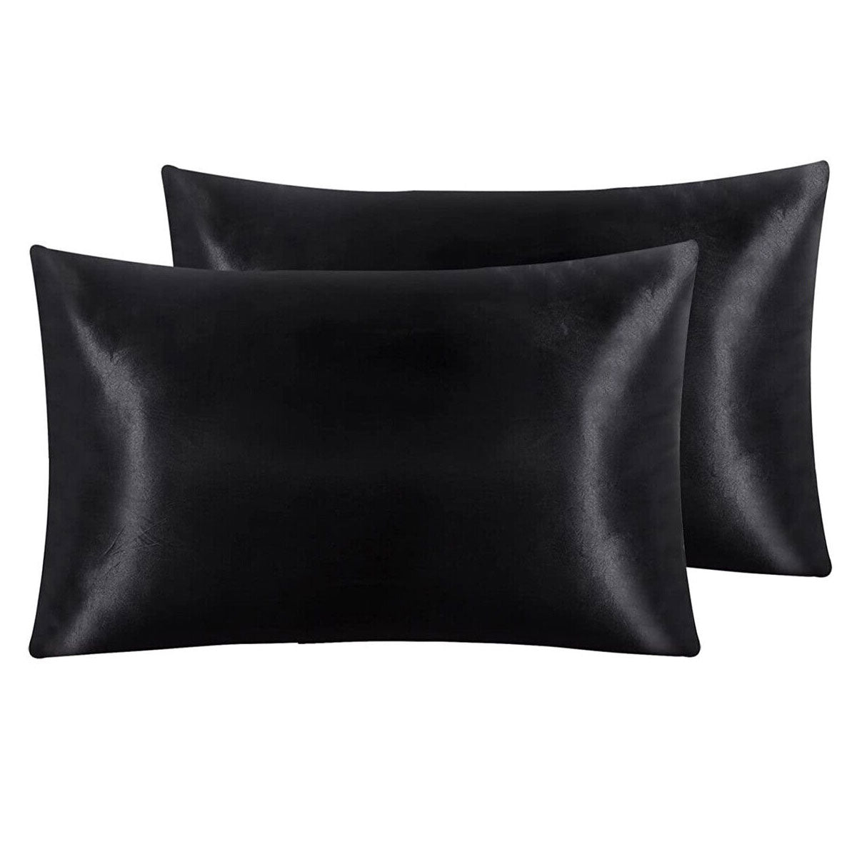 Premium Satin Pillowcases with Envelope Closure - Black, Standard, 2 Pack
