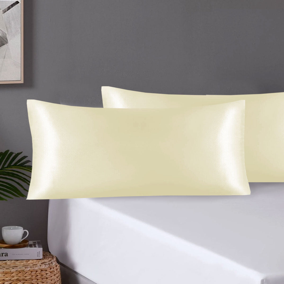 Premium Satin Pillowcases with Envelope Closure - Ivory, King, 2 Pack