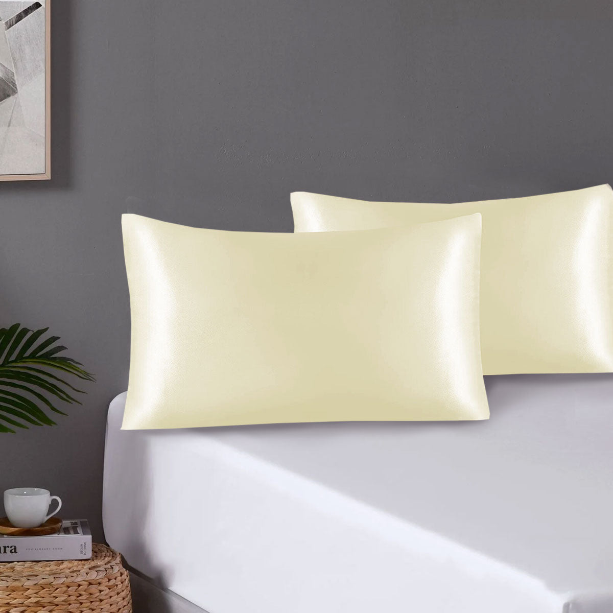 Premium Satin Pillowcases with Envelope Closure - Ivory, Standard, 2 Pack