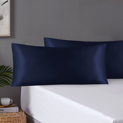 Premium Satin Pillowcases with Envelope Closure - Navy, King, 2 Pack