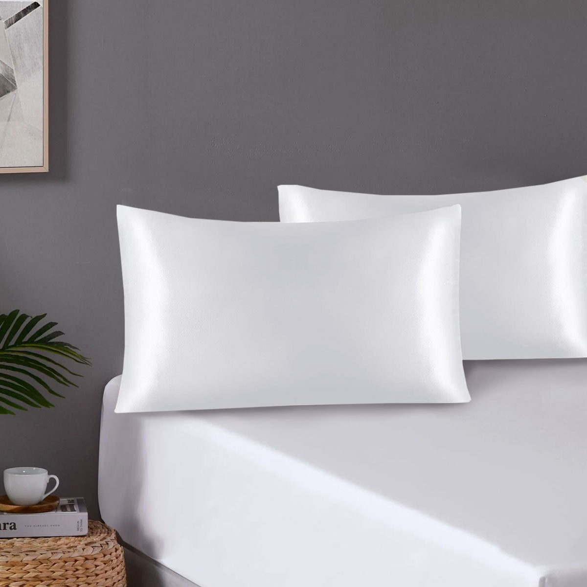 Premium Satin Pillowcases with Envelope Closure - White, Standard, 2 Pack