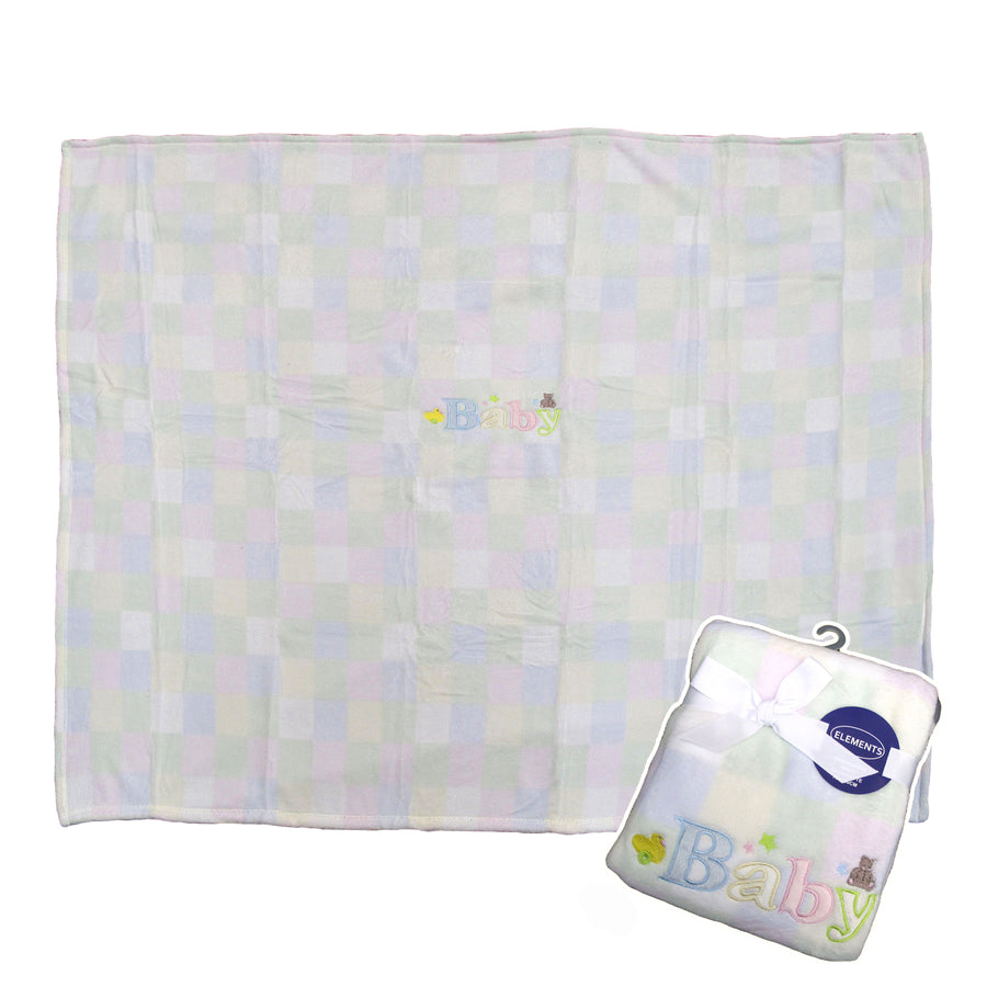 Elements Embroidery Baby Coral Fleece Blanket Cot Size 110 x 140 cm - Soft Touch - SuperSaverAU - view 1