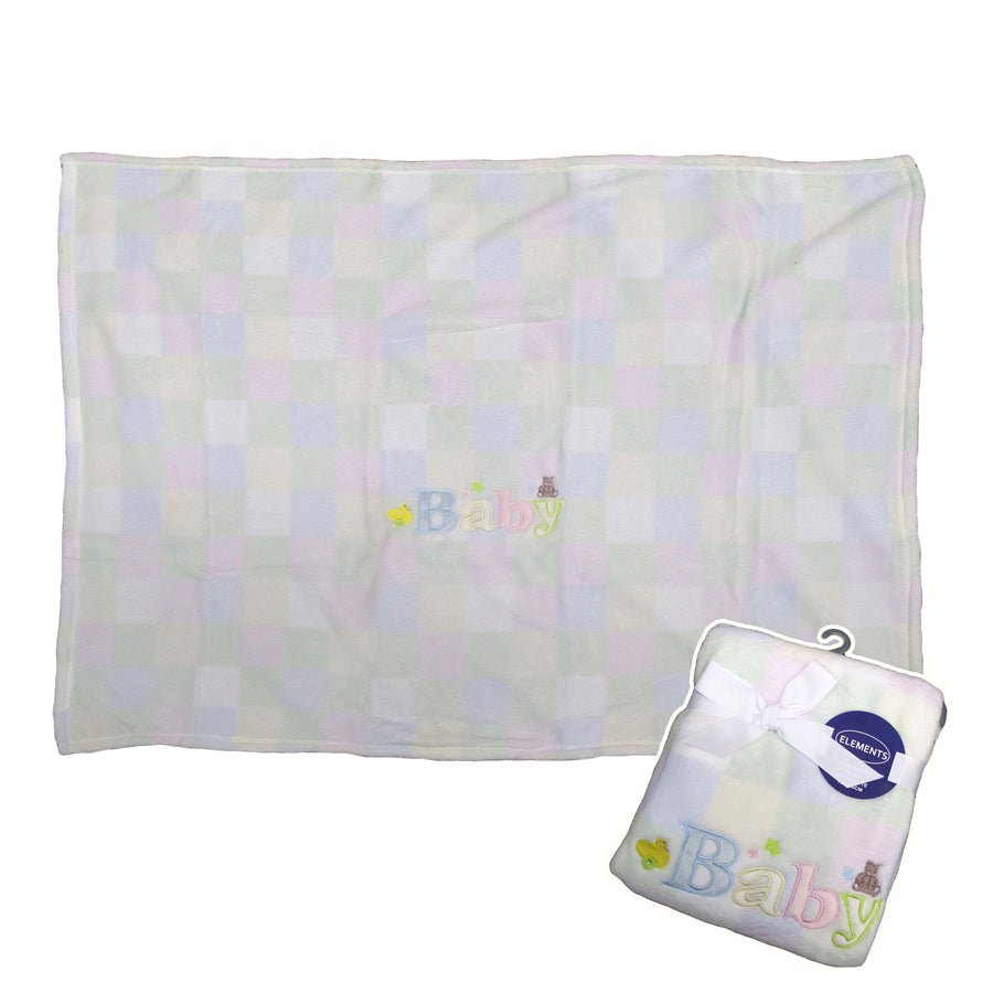 Elements Embroidery Baby Coral Fleece Blanket 75 x 100 cm - Soft Touch, Printed Design - SuperSaverAU - view 1