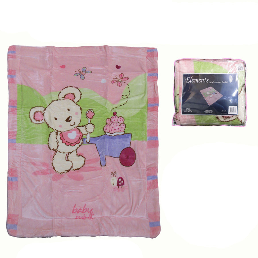 Elements Baby Luxurious Coral Fleece Blanket Pink Teddy 110 x 140 cm - SuperSaverAU - view 1